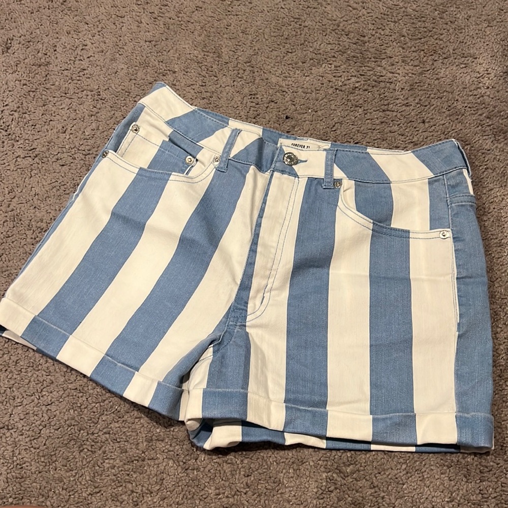 Blue and white striped denim shorts, forever21, size 29, midrise